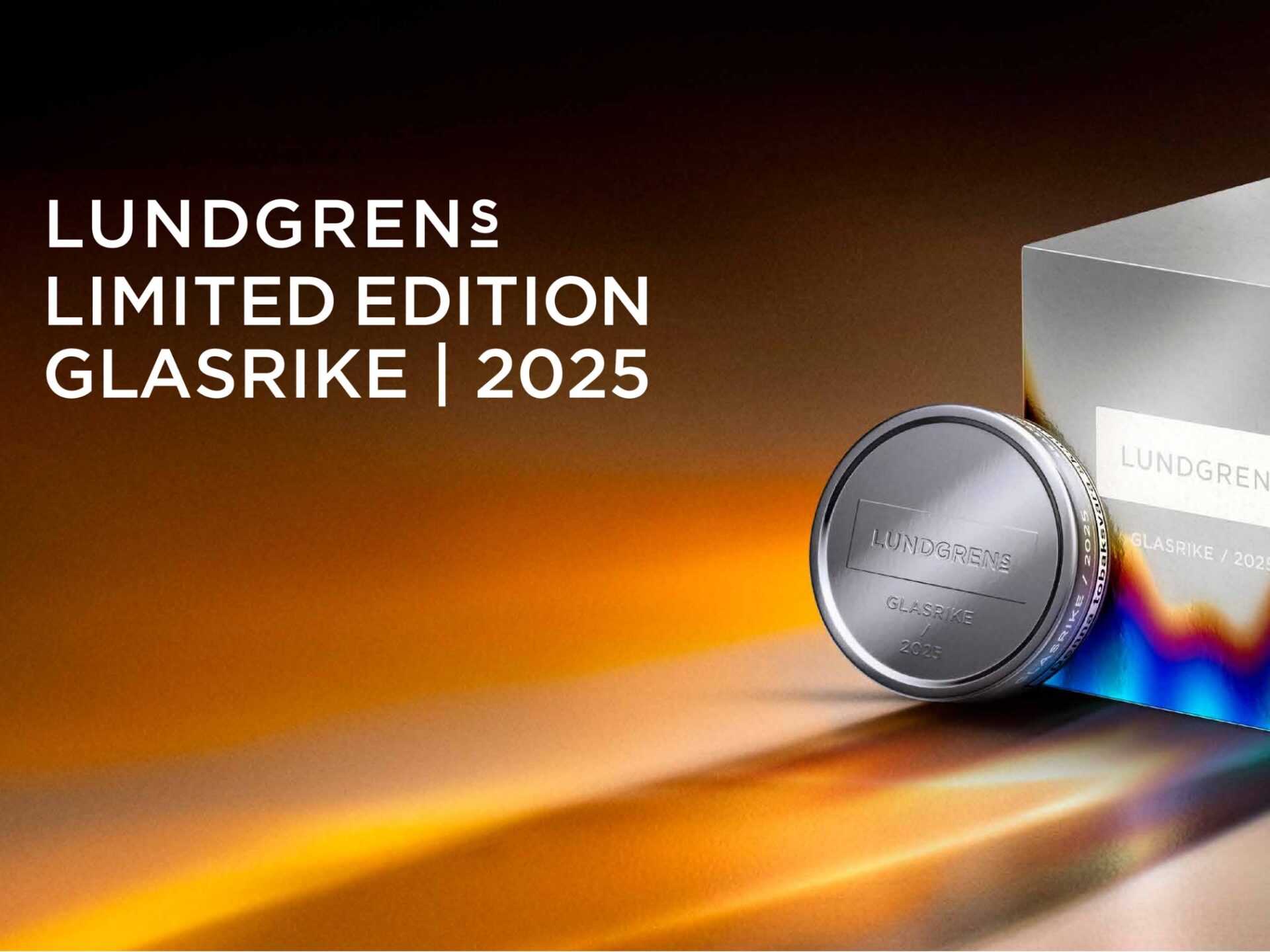 Lundgrens Limited Edition Glasrike – snus i metalldosa med glasdetaljer.